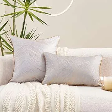 Avigers 20 x 20 Inch Square Silver Gray Gold Abstract Striped Embroidery Cushion Case Luxury Modern Throw Pillow Cover Decorative Pillow for Couch Living Room Bedroom Car