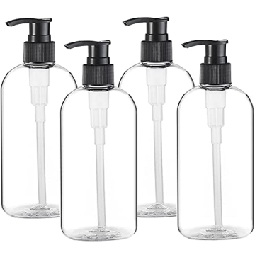 Empty Plastic Pump Bottles Dispenser 4 Pack 16oz/500ml Portable Clear BPA-Free Cylinder Shampoo Loti...