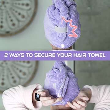 3 Pack Microfiber Hair Towel Wrap with Button - Super Absorbent Quick Dry Turban for Women, Men & Ki...