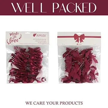 AIMUDI Burgundy Twist Tie Bows 2.5" Pre Tied Maroon Bows Premade Satin Gift Bows for Crafts Wine Bows for Treat Bags Gift Wrapping Wedding Baby Shower Party Favors Christmas Tree Decor - 50 Counts