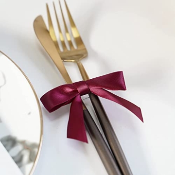 AIMUDI Burgundy Twist Tie Bows 2.5" Pre Tied Maroon Bows Premade Satin Gift Bows for Crafts Wine Bows for Treat Bags Gift Wrapping Wedding Baby Shower Party Favors Christmas Tree Decor - 50 Counts