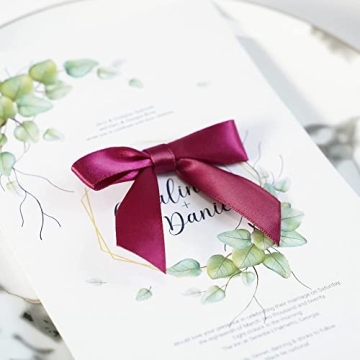 AIMUDI Burgundy Twist Tie Bows 2.5" Pre Tied Maroon Bows Premade Satin Gift Bows for Crafts Wine Bows for Treat Bags Gift Wrapping Wedding Baby Shower Party Favors Christmas Tree Decor - 50 Counts