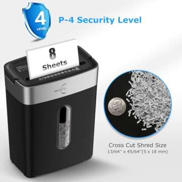 BONSEN Shredder for Home Office, 8-Sheet Crosscut Credit Card Shredder, Small Paper Shredder for Home Use with 4 Gallons Wastebasket, High Security Level P-4, ETL Certification (S3101)