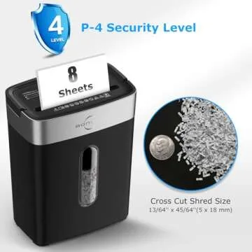 BONSEN Shredder for Home Office, 8-Sheet Crosscut Credit Card Shredder, Small Paper Shredder for Home Use with 4 Gallons Wastebasket, High Security Level P-4, ETL Certification (S3101)