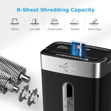 BONSEN Shredder for Home Office, 8-Sheet Crosscut Credit Card Shredder, Small Paper Shredder for Home Use with 4 Gallons Wastebasket, High Security Level P-4, ETL Certification (S3101)