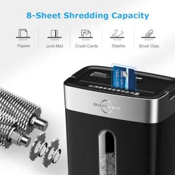 BONSEN Shredder for Home Office, 8-Sheet Crosscut Credit Card Shredder, Small Paper Shredder for Home Use with 4 Gallons Wastebasket, High Security Level P-4, ETL Certification (S3101)