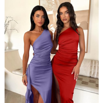 Elegant One Shoulder High Split Maxi Dress for Women