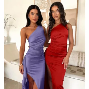 Elegant One Shoulder High Split Maxi Dress for Women