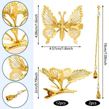 3D Moving Butterfly Hair Clips, Metal Tassel Butterfly Hair Clips Hairpins Cute Gold Hollow Butterfl...