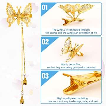 3D Moving Butterfly Hair Clips, Metal Tassel Butterfly Hair Clips Hairpins Cute Gold Hollow Butterfly Hair Accessories for Women Girls(12 pcs)
