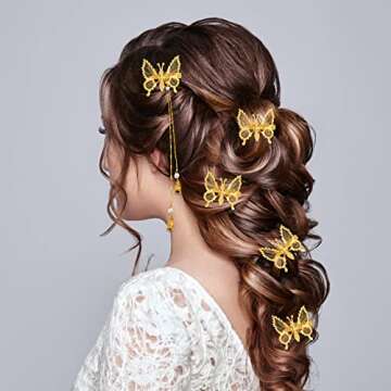 3D Moving Butterfly Hair Clips, Metal Tassel Butterfly Hair Clips Hairpins Cute Gold Hollow Butterfly Hair Accessories for Women Girls(12 pcs)