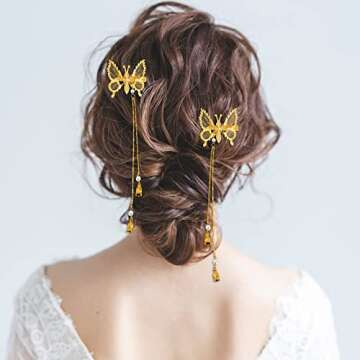 3D Moving Butterfly Hair Clips, Metal Tassel Butterfly Hair Clips Hairpins Cute Gold Hollow Butterfly Hair Accessories for Women Girls(12 pcs)
