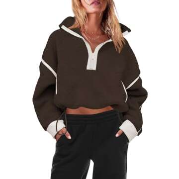 Panadila Womens Half Zip Sherpa Fleece Pullover Soft Oversized Sweatshirt with Pockets Warm Fuzzy Sw...