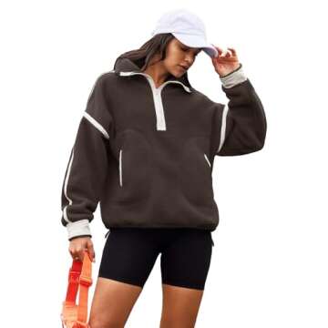 Panadila Womens Half Zip Sherpa Fleece Pullover Soft Oversized Sweatshirt with Pockets Warm Fuzzy Sweater (Brown,S)