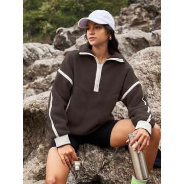 Panadila Womens Half Zip Sherpa Fleece Pullover Soft Oversized Sweatshirt with Pockets Warm Fuzzy Sweater (Brown,S)