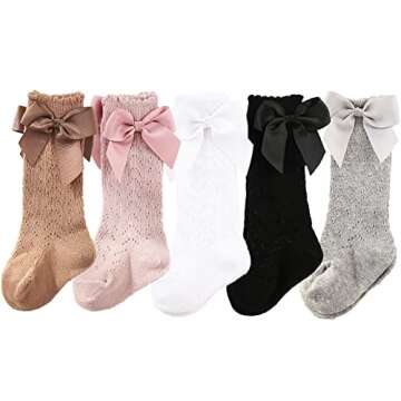 Colorful Childhood Baby Girls Knee High Socks - 5-Pack Ruffled Bow Stockings