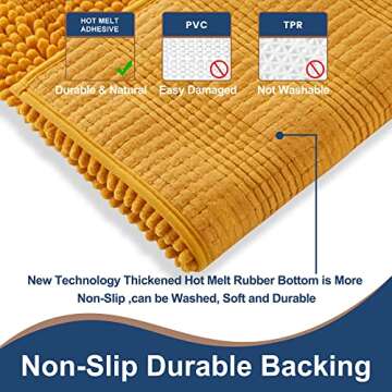 Non Slip Thick Shaggy Chenille Bathroom Rug Sets 2 Piece, Thickened Hot Melt Rubber Bottom Bath Mats for Bathroom, Bath Rugs Quick Dry Machine Washable for Shower (Saffron, 32"x20" Plus 17"x24")
