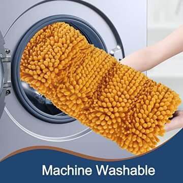 Non Slip Thick Shaggy Chenille Bathroom Rug Sets 2 Piece, Thickened Hot Melt Rubber Bottom Bath Mats for Bathroom, Bath Rugs Quick Dry Machine Washable for Shower (Saffron, 32"x20" Plus 17"x24")