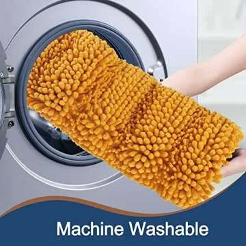 Non Slip Thick Shaggy Chenille Bathroom Rug Sets 2 Piece, Thickened Hot Melt Rubber Bottom Bath Mats for Bathroom, Bath Rugs Quick Dry Machine Washable for Shower (Saffron, 32"x20" Plus 17"x24")