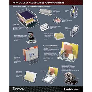 Kantek Clear Acrylic Desk Stapler, Large Capacity Holds a Full Strip of Standard Staples, 1.4" x 6" x 2.3", Non-Skid Feet, Office Organizer, Desk Accessory