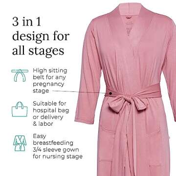 Posh Peanut Mommy Robe for Maternity Labor Delivery - Soft Nursing Robe from Viscose from Bamboo & Postpartum Robe Maternity Robe for Hospital (Small) - Dusty Rose