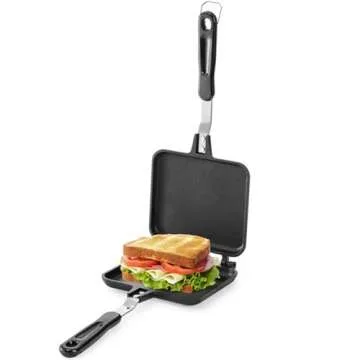 Cididu Hot Sandwich Maker, Sandwich Toaster Gas Stove, Double-sided Non-stick Frying Pan for Bread Cheese Pancake Breakfast, Stovetop Sandwich Grill Press Flip Pan for Camping Home