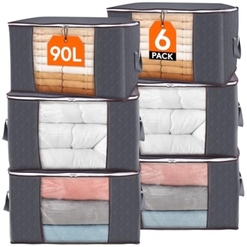 Lifewit 90L Large Storage Bags, 6 Pack Closet Organizers and Storage, Clothes Storage Bins with Lids...