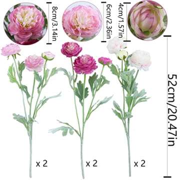 FAICOIA 6 Pcs Artificial Silk Peony Bouquet - Lifelike Floral Arrangements for Home & Weddings