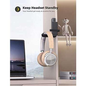 Lamicall Headphone Holder, Sticky Headset Stand - Under Desk Headphone Hanger, Rotable Adhesive Headset Hook Holder, Headset Mount with Cable Organizer, for All Headset Like HyperX, Sennheiser, Black