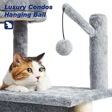 TSCOMON 36.6inch Medium Cat Tree House Condo for Indoor Cats, Soft Plush Multi-Level Climbing Tree Cat House with Hammock, Scratching Post, Sisal Staircase, Grey