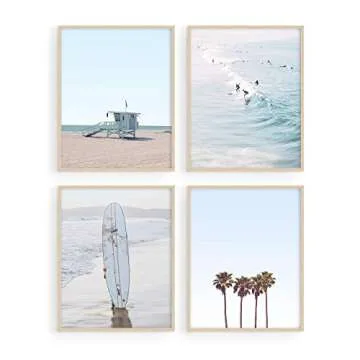 Vintage Travel Posters & Blue Beach Wall Art Bundle