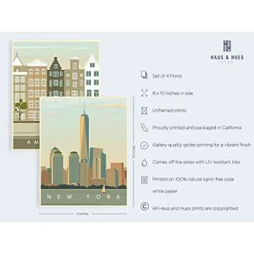 Vintage Travel Posters & Blue Beach Wall Art Bundle