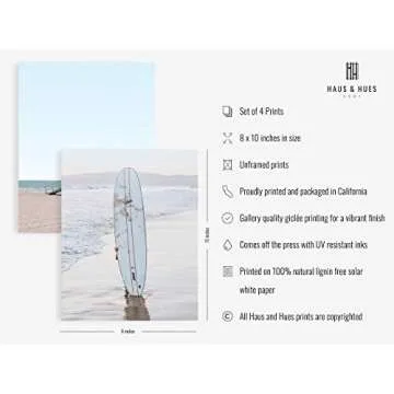 Vintage Travel Posters & Blue Beach Wall Art Bundle