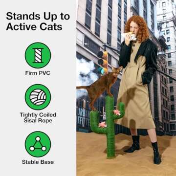 VETRESKA Cat Scratching Post, Cactus Cat Scratch Posts for Indoor Adult Cats Kittens, 31.5 Inches Large Sisal Cat Scratcher, Tall Sisal Cat Scratcher, Stable Cat Scratch Tree for Active Cats