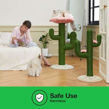 VETRESKA Cat Scratching Post, Cactus Cat Scratch Posts for Indoor Adult Cats Kittens, 31.5 Inches Large Sisal Cat Scratcher, Tall Sisal Cat Scratcher, Stable Cat Scratch Tree for Active Cats