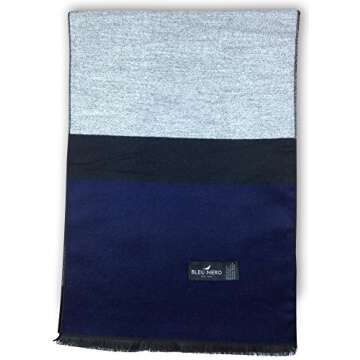 Livativ Bleu Nero Luxurious Winter Scarf for Men and Women – Large Selection of Unique Design Scarves – Super Soft Premium Cashmere Feel Black Blue Grey two sided Stripes
