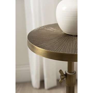 Kate and Laurel Engles Traditional Adjustable-Height Pedestal Drink Table, 10 x 10 x 30, Antique Brass, Vintage Round Indoor Metal Plant Stand with Embossed Sunburst Pattern