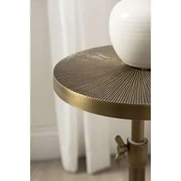 Kate and Laurel Engles Traditional Adjustable-Height Pedestal Drink Table, 10 x 10 x 30, Antique Brass, Vintage Round Indoor Metal Plant Stand with Embossed Sunburst Pattern