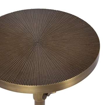 Kate and Laurel Engles Traditional Adjustable-Height Pedestal Drink Table, 10 x 10 x 30, Antique Brass, Vintage Round Indoor Metal Plant Stand with Embossed Sunburst Pattern