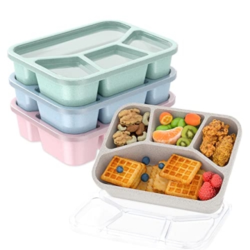 Bento Lunch Box for Kids – 4 Pack, 4-Compartment Meal Prep Container with Transparent Cover