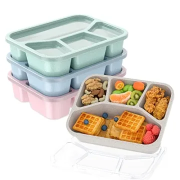 Bento Lunch Box for Kids – 4 Pack, 4-Compartment Meal Prep Container with Transparent Cover