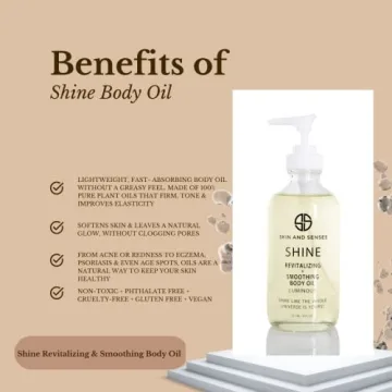 Shine Revitalizing & Smoothing Body Oil Luminous –100% Natural, plant-based ingredients Loaded with a blend of Healing Oils and Vitamin E, that deeply soothe, and moisturizes the skin.