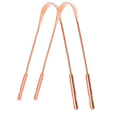 Tongue Scraper, Ayurvedic Tongue Cleaner 100% Pure Brass (Copper) Metal, Round and Non-Synthetic Han...