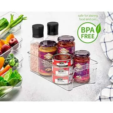 JINAMART Refrigerator Organizer Bins - 8pcs Clear Plastic Bins For Fridge, Kitchen Cabinet, Freezer, Pantry Organization and Storage, BPA Free Fridge Organizer, 12.5" Long