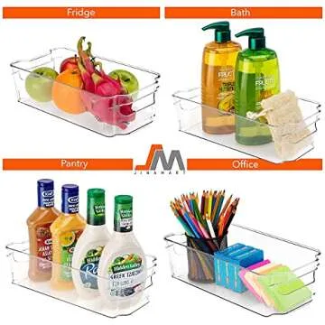 JINAMART Refrigerator Organizer Bins - 8pcs Clear Plastic Bins For Fridge, Kitchen Cabinet, Freezer, Pantry Organization and Storage, BPA Free Fridge Organizer, 12.5" Long