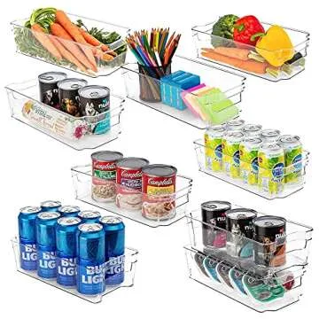 JINAMART Refrigerator Organizer Bins - 8pcs Clear Plastic Bins For Fridge, Kitchen Cabinet, Freezer, Pantry Organization and Storage, BPA Free Fridge Organizer, 12.5" Long