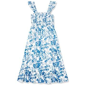 The Drop Women's Kimi Ruffled Shoulder Smocked Midi Dress, Blue Floral, 2X, Plus Size