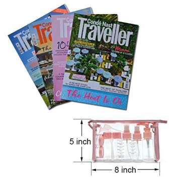 NUTAKI Tsa Approved Travel Toiletry Bottles Leakproof Containers Kit (BPA FREE) Travel Accessories - 10 Pieces/Clear Bag-Pink