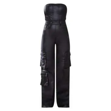 REASERAL Womens PU Leather Jumpsuit - Sexy Off-Shoulder Style