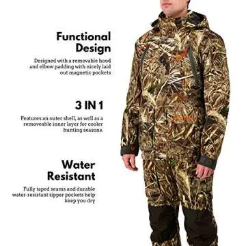HUNTSHIELD Men’s 3-in-1 Waterfowl Jacket | Real Tree Max-5 Water-Resistant Hunting Jacket | Camo | X-Large